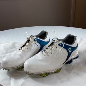 Mens FootJoy Tour-S Golf Shoes  White / Blue Mens Size 9.5 Good Used Condition